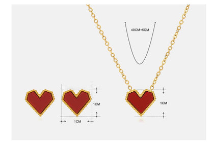 Ig Style Simple Style Heart Shape Stainless Steel Plating Inlay Artificial Gemstones 18k Gold Plated Earrings Necklace
