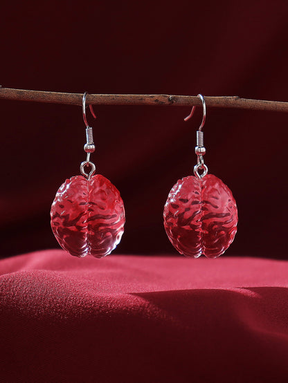 1 Pair Cool Style Brain Heart Epoxy Alloy Resin Drop Earrings