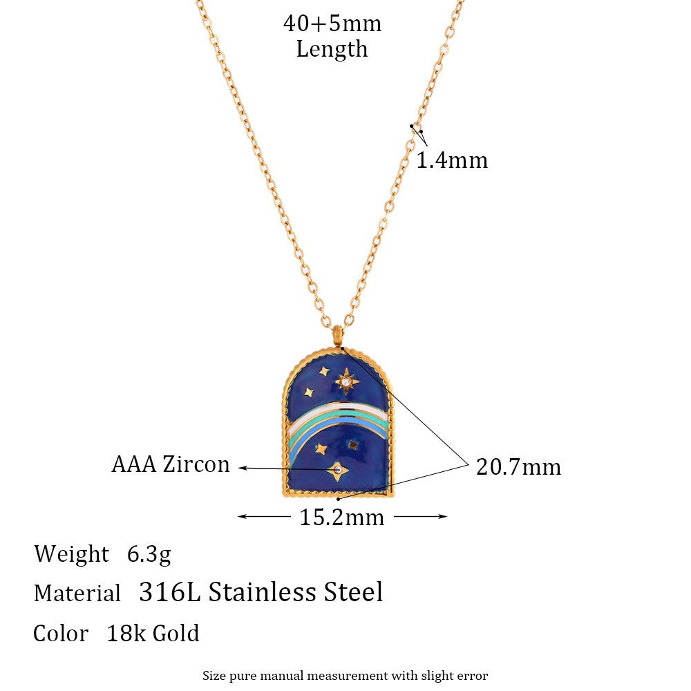 Vintage Style Classic Style Rainbow Number Snake Stainless Steel Enamel Plating Inlay Rhinestones Shell 18k Gold Plated Pendant Necklace