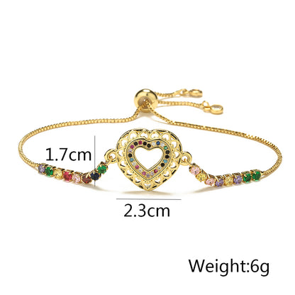 Retro Heart Shape Copper Plating Hollow Out Zircon 18k Gold Plated Bracelets