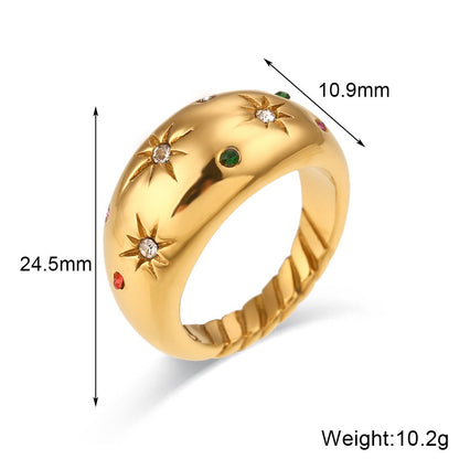 Wholesale Jewelry Simple Style Solid Color 304 Stainless Steel Pearl Zircon 18K Gold Plated Plating Inlay Rings