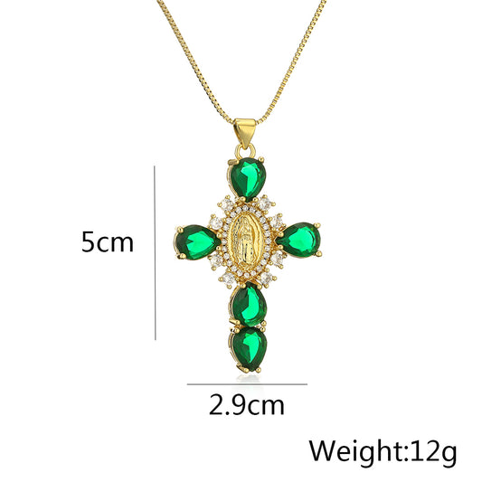 Simple Style Cross Copper Plating Inlay Zircon 18k Gold Plated Pendant Necklace