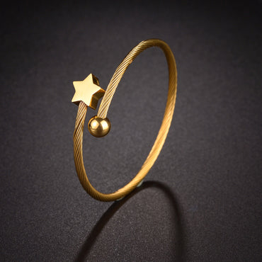 Classic Style Star Flower Stainless Steel Plating 18k Gold Plated Cuff Bracelets