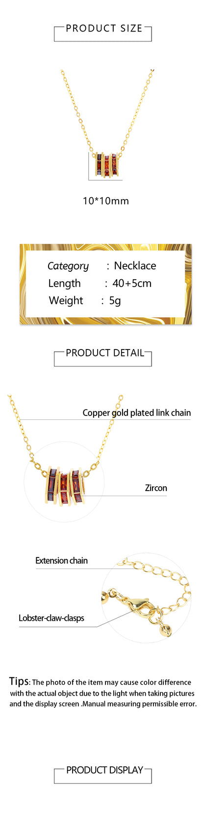 Simple Style Hexagon Copper Plating Inlay Zircon 18k Gold Plated Necklace