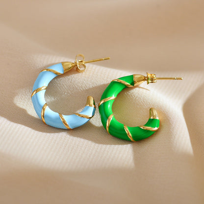 1 Pair Elegant Simple Style C Shape Enamel Plating Stainless Steel Gold Plated Ear Studs