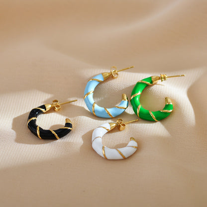 1 Pair Elegant Simple Style C Shape Enamel Plating Stainless Steel Gold Plated Ear Studs