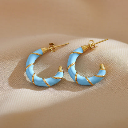 1 Pair Elegant Simple Style C Shape Enamel Plating Stainless Steel Gold Plated Ear Studs