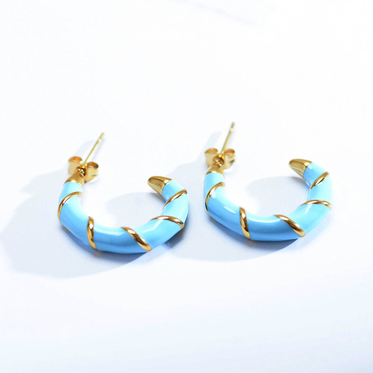 1 Pair Elegant Simple Style C Shape Enamel Plating Stainless Steel Gold Plated Ear Studs