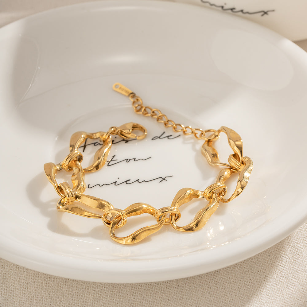 Ig Style Irregular Oval Stainless Steel Plating 18k Gold Plated Bracelets Necklace