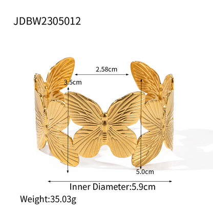 Ig Style Retro Streetwear Butterfly Stainless Steel Plating 18k Gold Plated Bangle