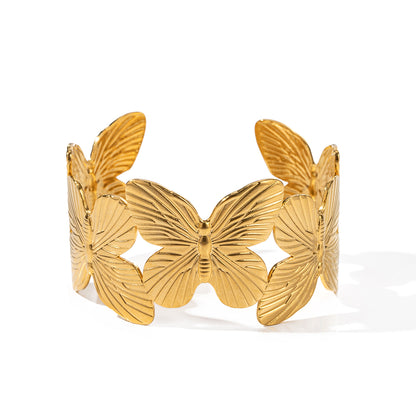 Ig Style Retro Streetwear Butterfly Stainless Steel Plating 18k Gold Plated Bangle
