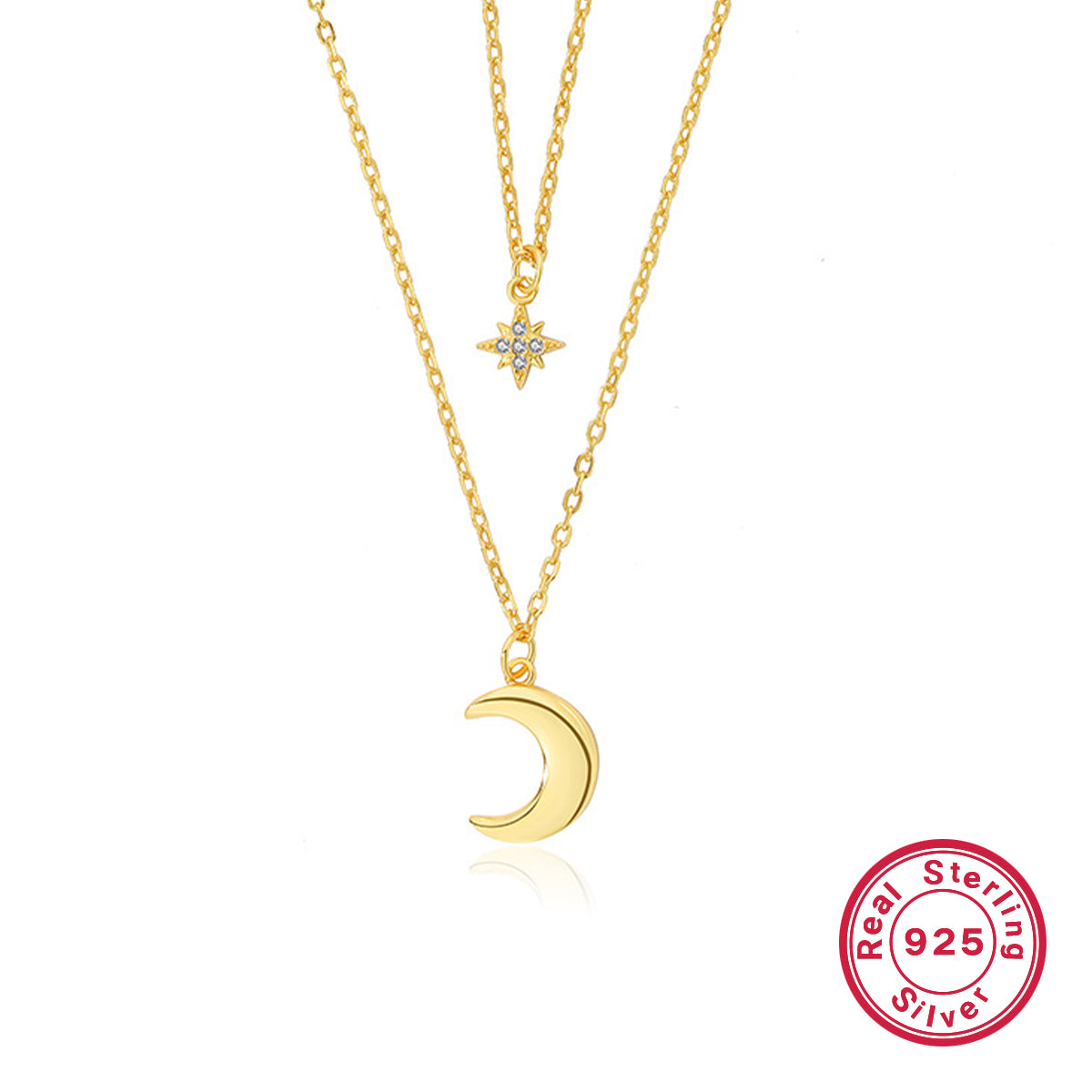 Elegant Luxurious Hexagram Star Moon Sterling Silver Plating Inlay Zircon 18k Gold Plated White Gold Plated Layered Necklaces