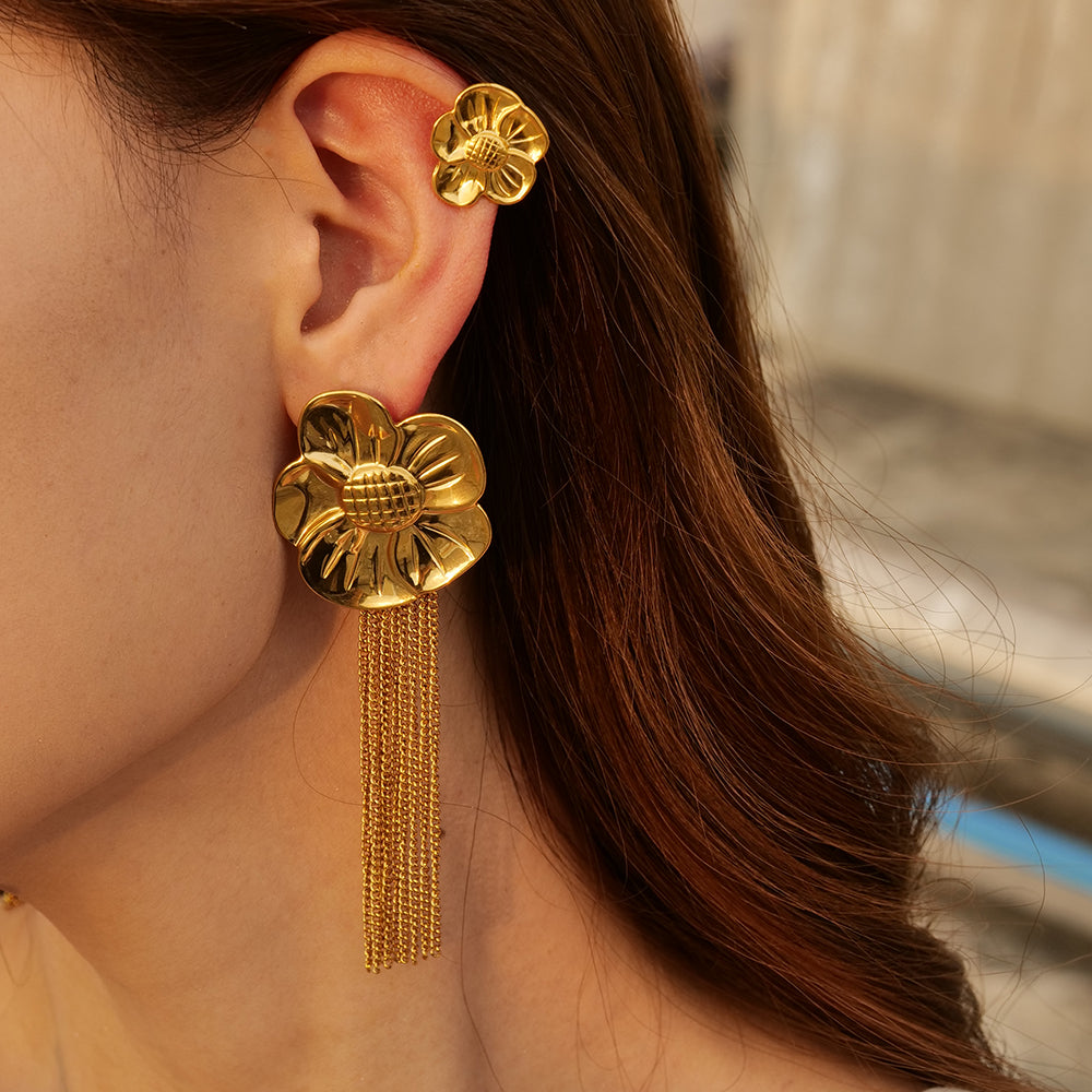 1 Pair Commute Sunflower Plating Stainless Steel 18k Gold Plated Ear Cuffs