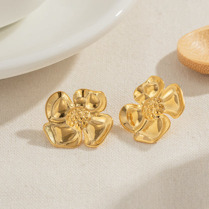 1 Pair Simple Style Flower Plating Stainless Steel 18k Gold Plated Ear Studs