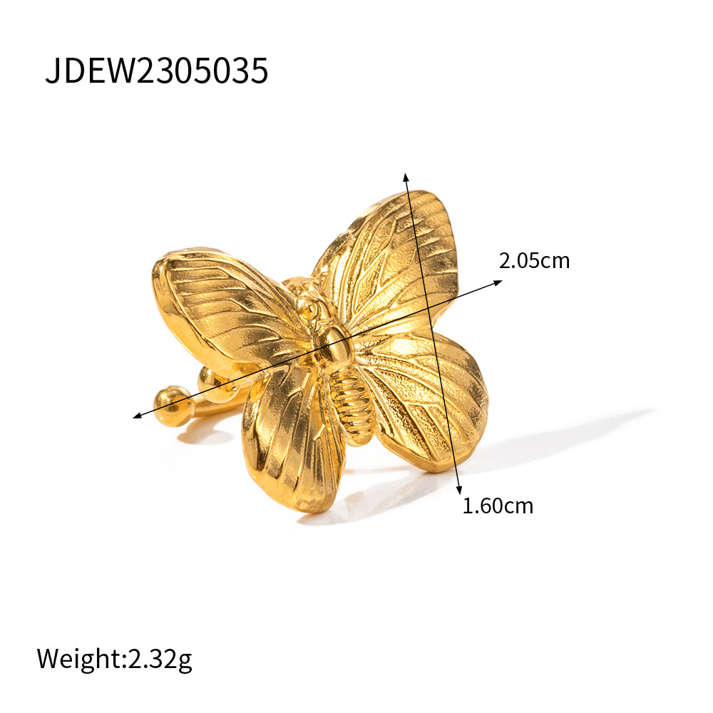 1 Piece Retro Butterfly Plating Stainless Steel 18k Gold Plated Ear Cuffs