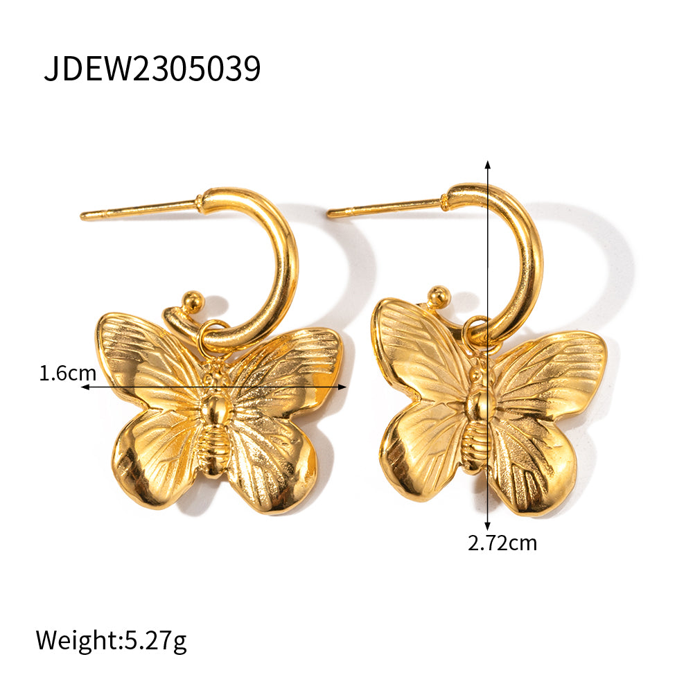 1 Pair Ig Style Butterfly Plating Stainless Steel 18k Gold Plated Ear Hook