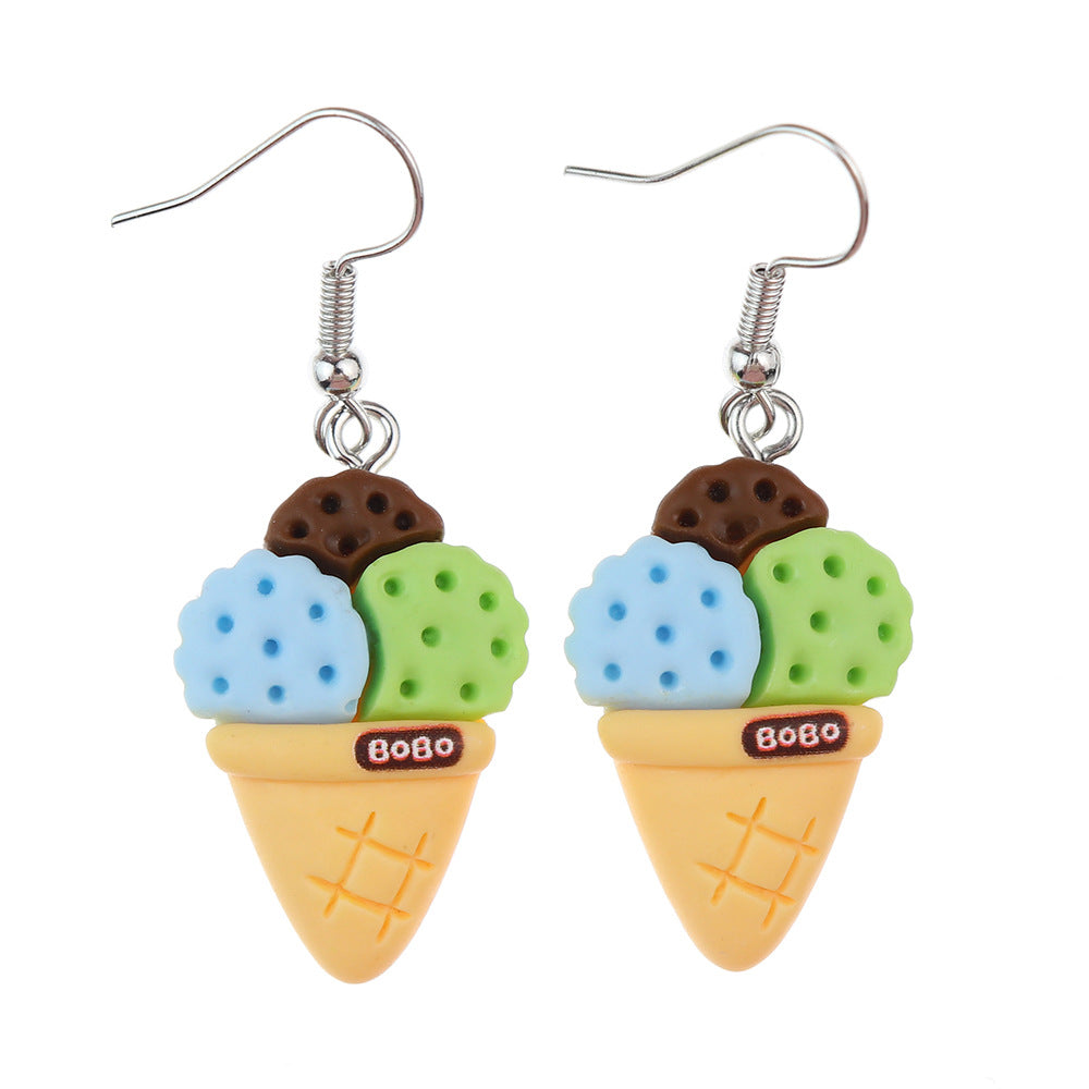 1 Pair Cute Sweet Ice Cream Fruit Plastic Resin Drop Earrings