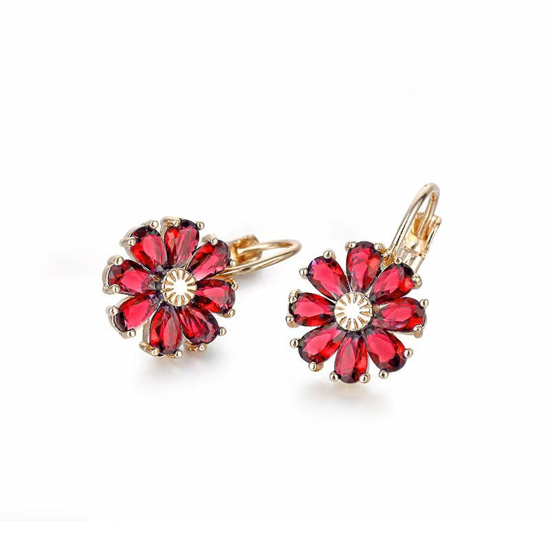 1 Pair Sweet Flower Plating Inlay Copper Zircon Earrings