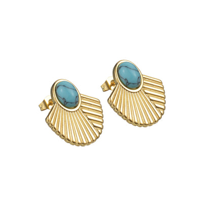 1 Pair Classic Style Sector Plating Inlay Stainless Steel Turquoise 18k Gold Plated Ear Studs