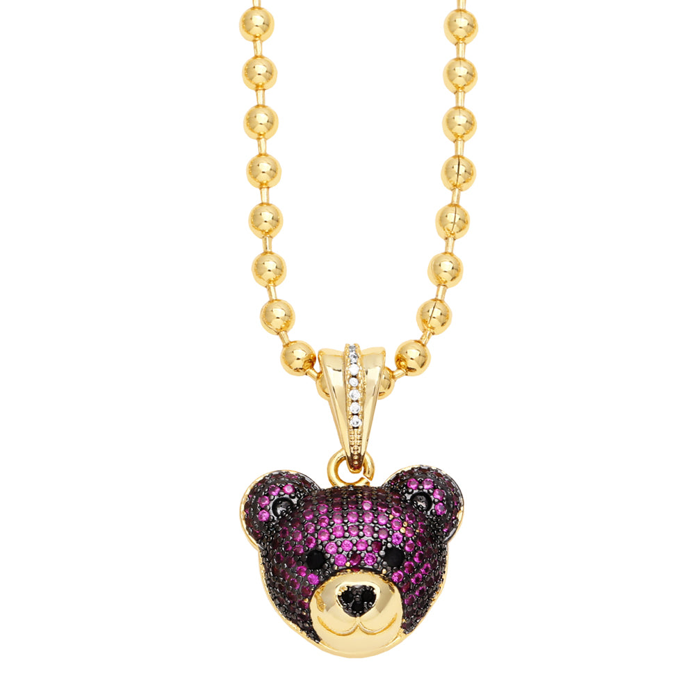 Hip-Hop Streetwear Bear Copper 18k Gold Plated Zircon Pendant Necklace In Bulk