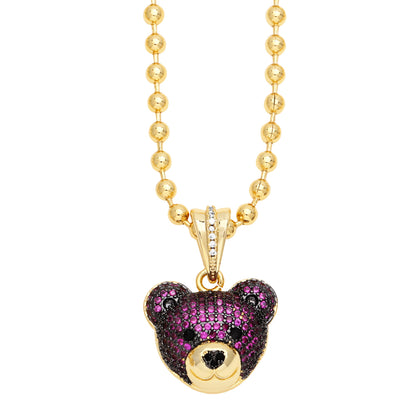 Hip-Hop Streetwear Bear Copper 18k Gold Plated Zircon Pendant Necklace In Bulk