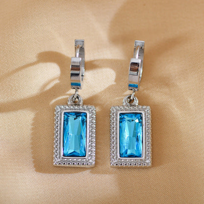 1 Pair Elegant Luxurious Simple Style Square Plating Inlay Stainless Steel Zircon Silver Plated Earrings