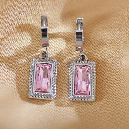 1 Pair Elegant Luxurious Simple Style Square Plating Inlay Stainless Steel Zircon Silver Plated Earrings