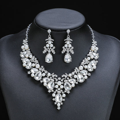 Luxurious Geometric Alloy Plating Inlay Artificial Pearls Rhinestones Glass Women's Earrings Necklace