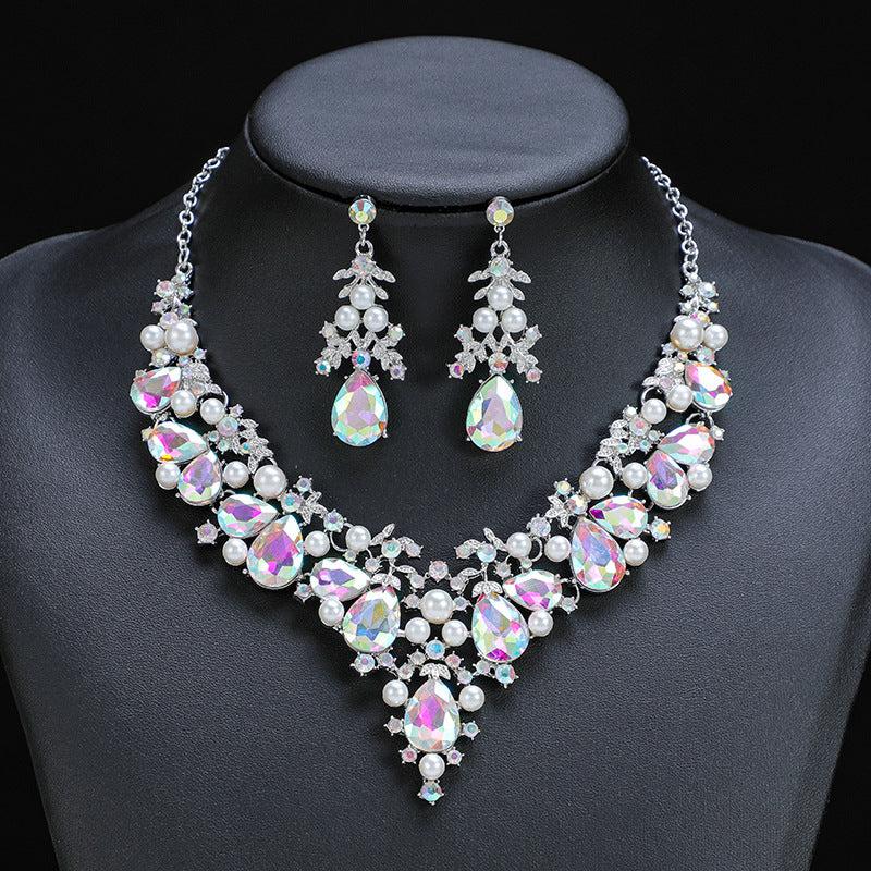 Luxurious Geometric Alloy Plating Inlay Artificial Pearls Rhinestones Glass Women's Earrings Necklace