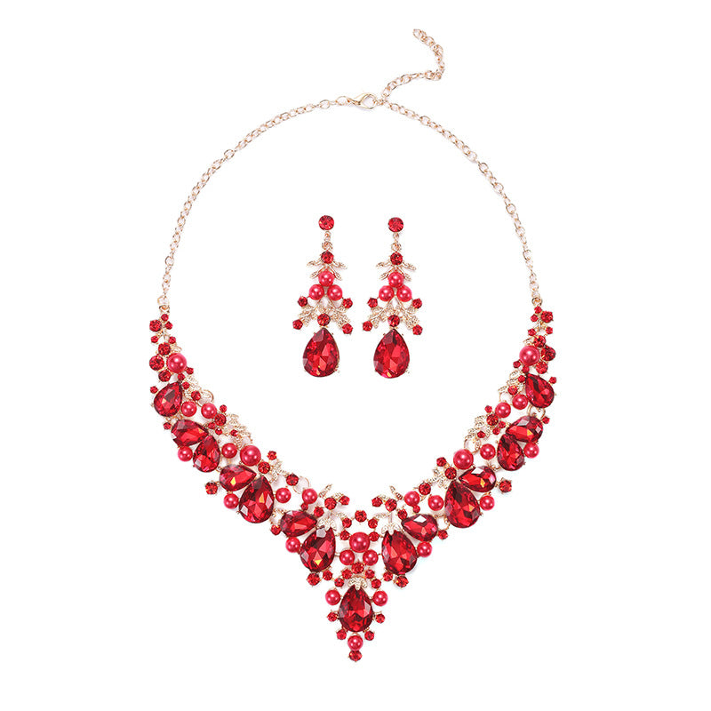 Luxurious Geometric Alloy Plating Inlay Artificial Pearls Rhinestones Glass Women's Earrings Necklace