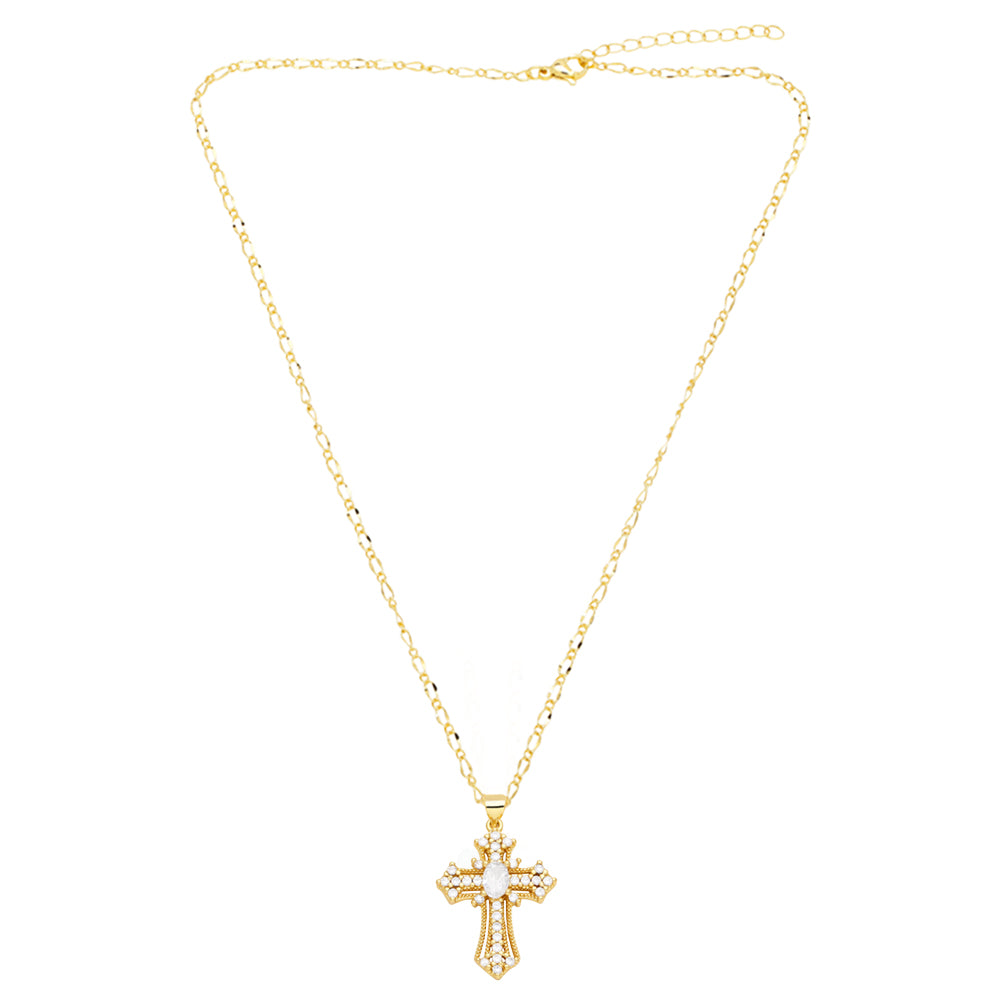 Ig Style Simple Style Cross Copper Plating Inlay Zircon 18k Gold Plated Pendant Necklace