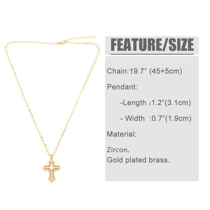 Ig Style Simple Style Cross Copper Plating Inlay Zircon 18k Gold Plated Pendant Necklace