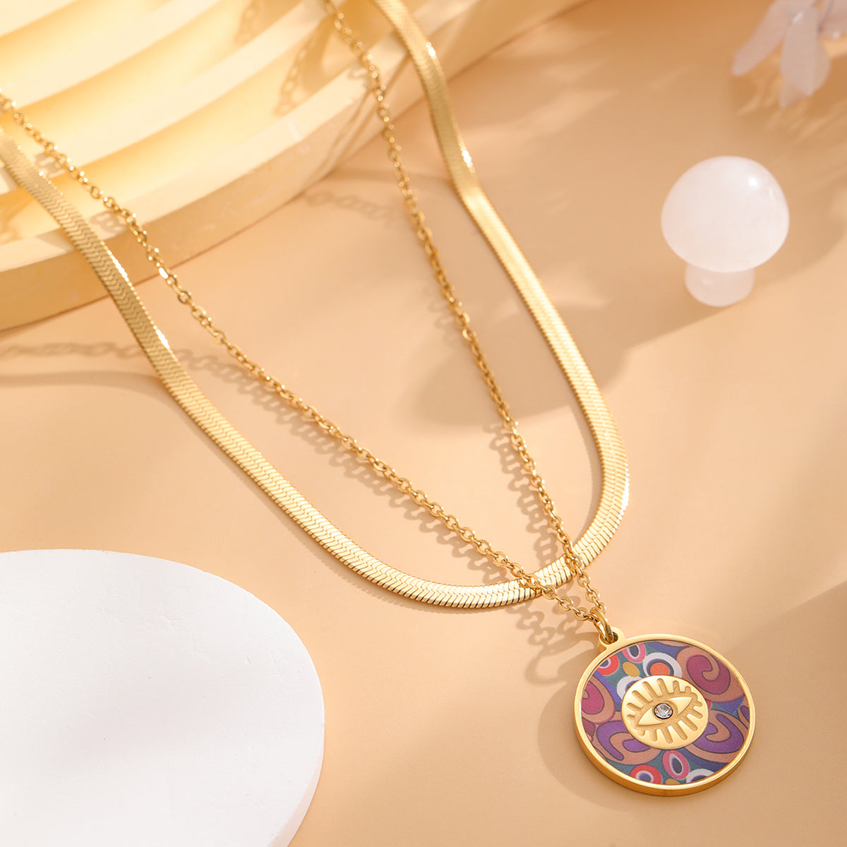 Retro Classic Style Flower Butterfly Stainless Steel Plating Inlay Zircon Gold Plated Layered Necklaces