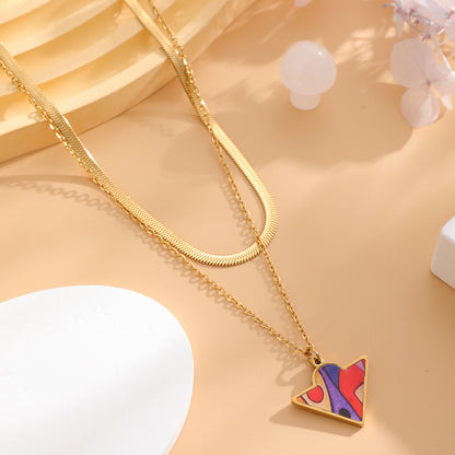 Retro Classic Style Flower Butterfly Stainless Steel Plating Inlay Zircon Gold Plated Layered Necklaces