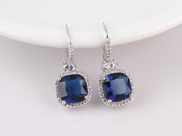 1 Pair Classic Style Square Inlay Copper Zircon Earrings