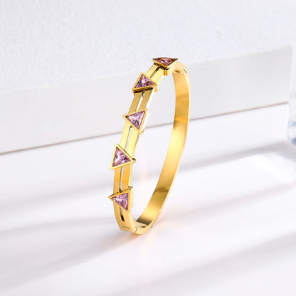 Simple Style Solid Color Titanium Steel Inlay Zircon Bangle