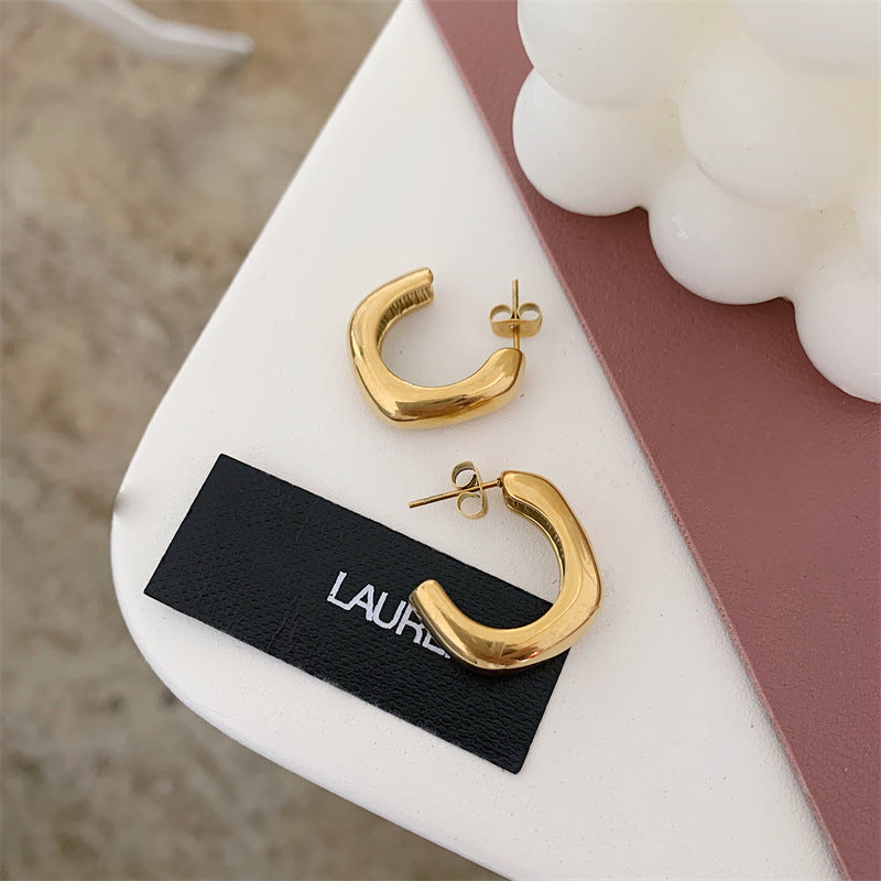 1 Pair Simple Style Solid Color Plating Stainless Steel Gold Plated Earrings