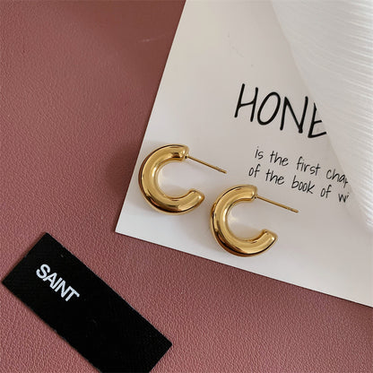 1 Pair Simple Style Solid Color Plating Stainless Steel Gold Plated Earrings