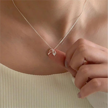 Elegant Heart Shape Key Sterling Silver Plating Inlay Zircon Pendant Necklace