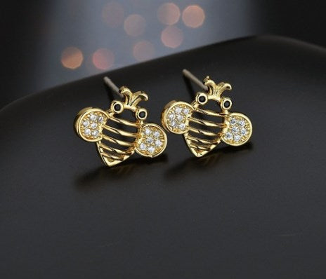 1 Pair Casual Bee Plating Inlay Copper Zircon 18k Gold Plated Ear Studs