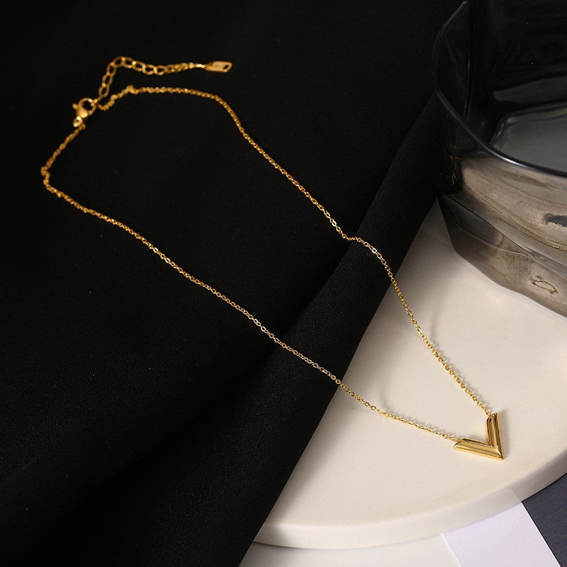 Elegant Simple Style V Shape Titanium Steel Plating Gold Plated Earrings Necklace