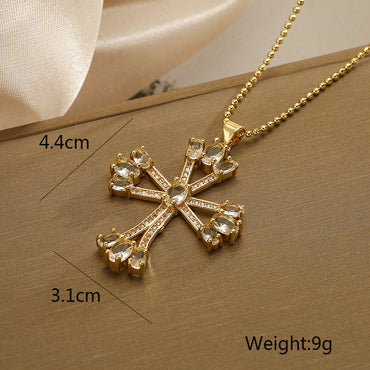 Retro Simple Style Cross Copper Plating Inlay Zircon 18k Gold Plated Pendant Necklace