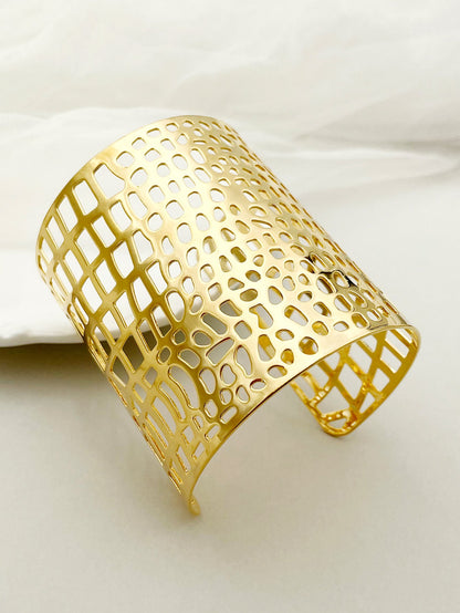 Classic Style Streetwear Irregular Stainless Steel Polishing Plating Hollow Out Gold Plated Cuff Bracelets