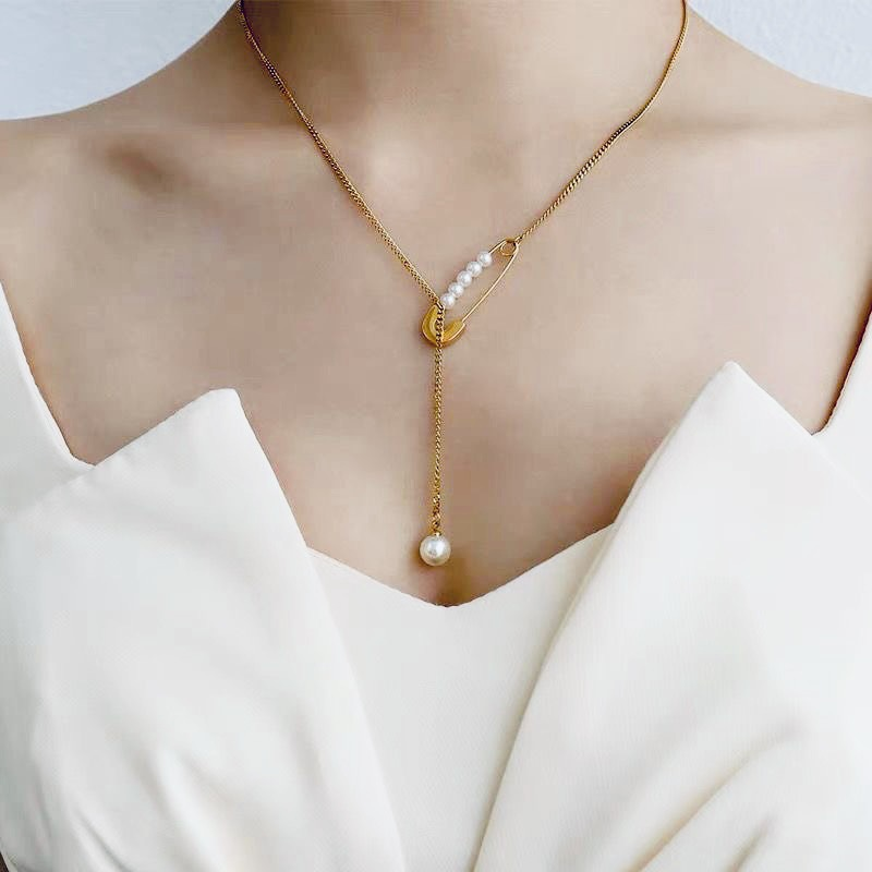 Modern Style Streetwear Geometric Stainless Steel Imitation Pearl Plating Gold Plated Pendant Necklace