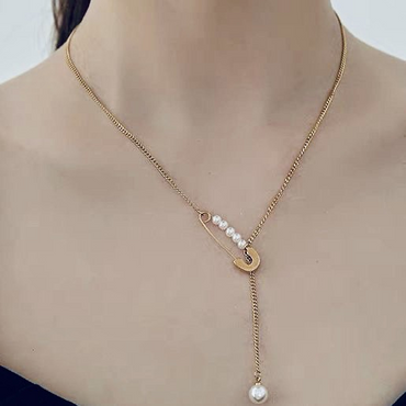 Modern Style Streetwear Geometric Stainless Steel Imitation Pearl Plating Gold Plated Pendant Necklace