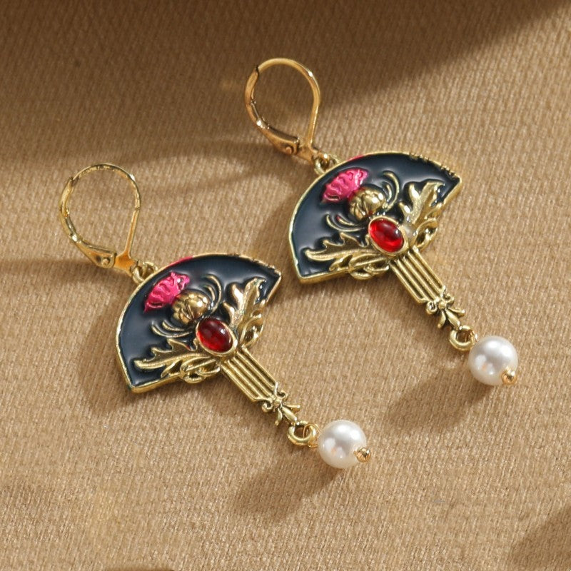 1 Pair Vintage Style Triangle Square Enamel Inlay Alloy Artificial Pearls Natural Stone Drop Earrings