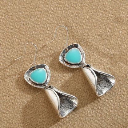 1 Pair Vintage Style Triangle Square Enamel Inlay Alloy Artificial Pearls Natural Stone Drop Earrings