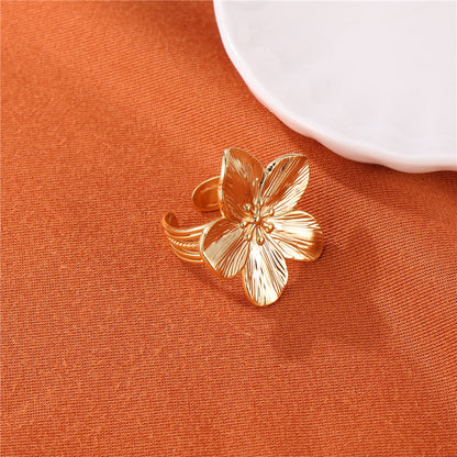 Ig Style Lady Flower Stainless Steel Plating Gold Plated Open Rings