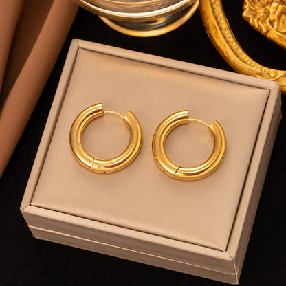 1 Pair Retro Simple Style Round Plating Titanium Steel 18k Gold Plated Earrings