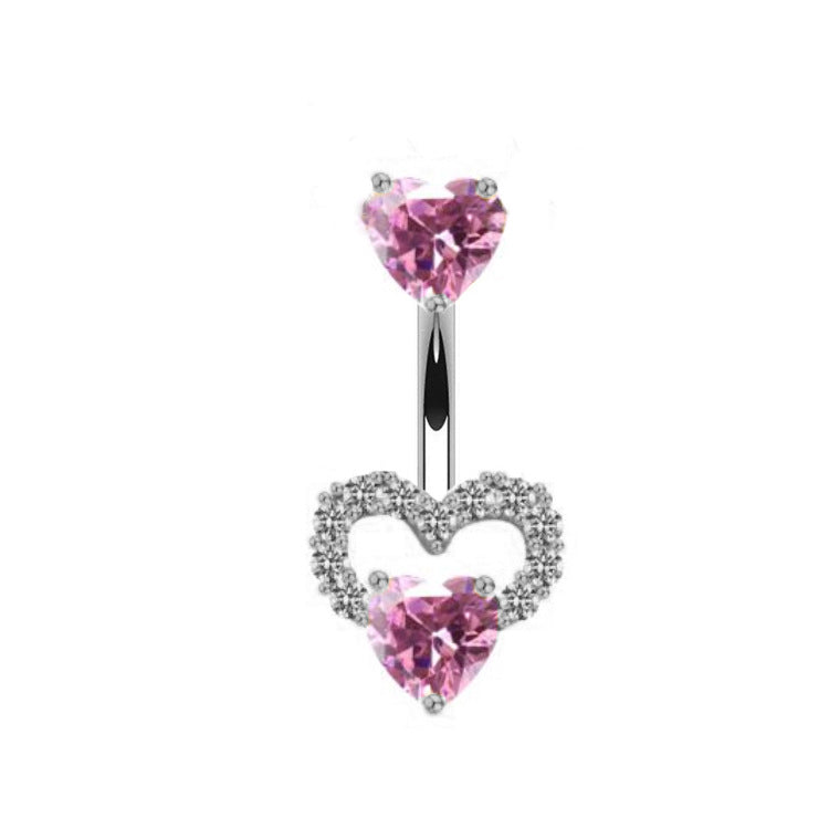 Streetwear Shiny Heart Shape Stainless Steel Alloy Copper Inlay Zircon White Gold Plated Gold Plated Belly Ring